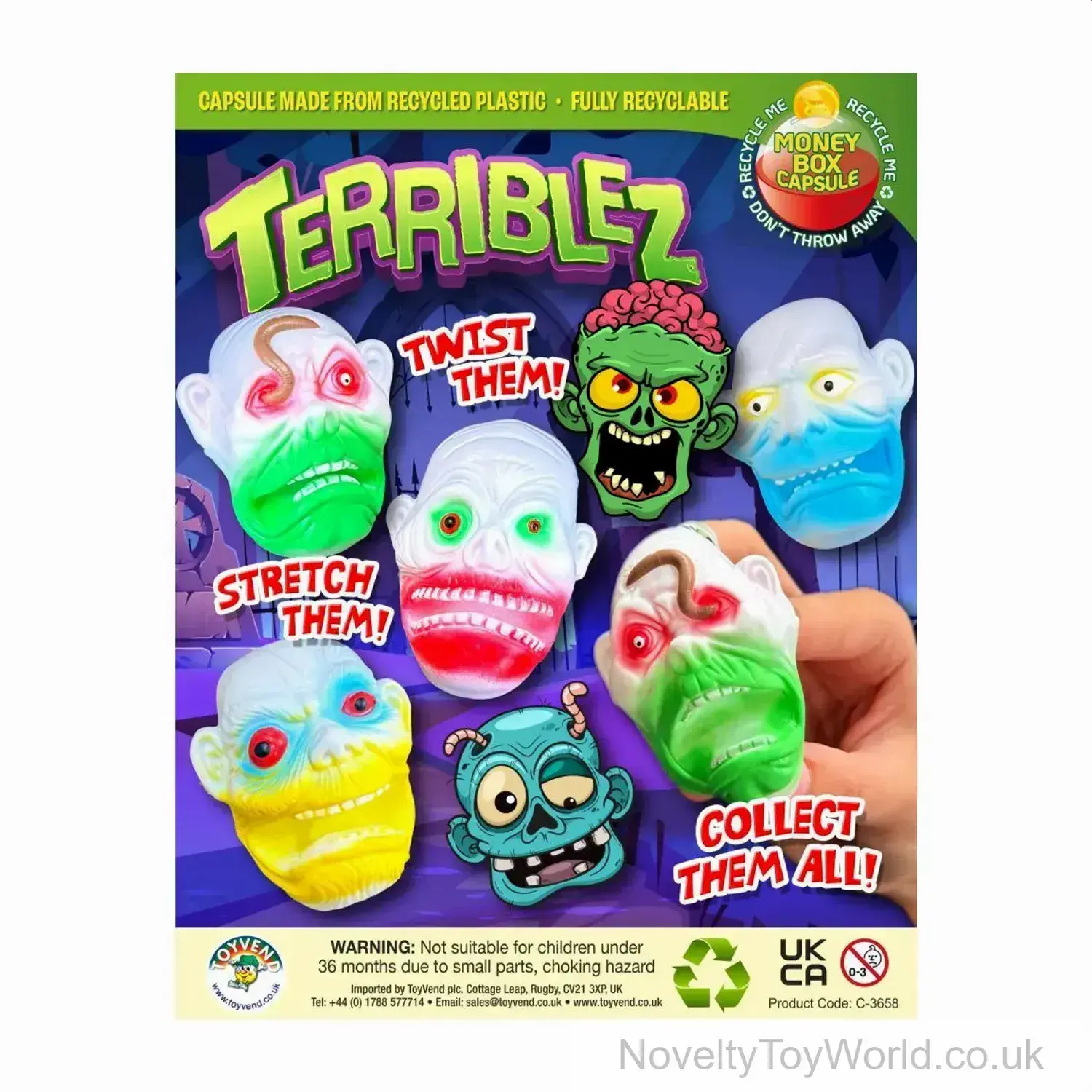 Squeezy Monster Head With Worm - 55mm Vending Capsule