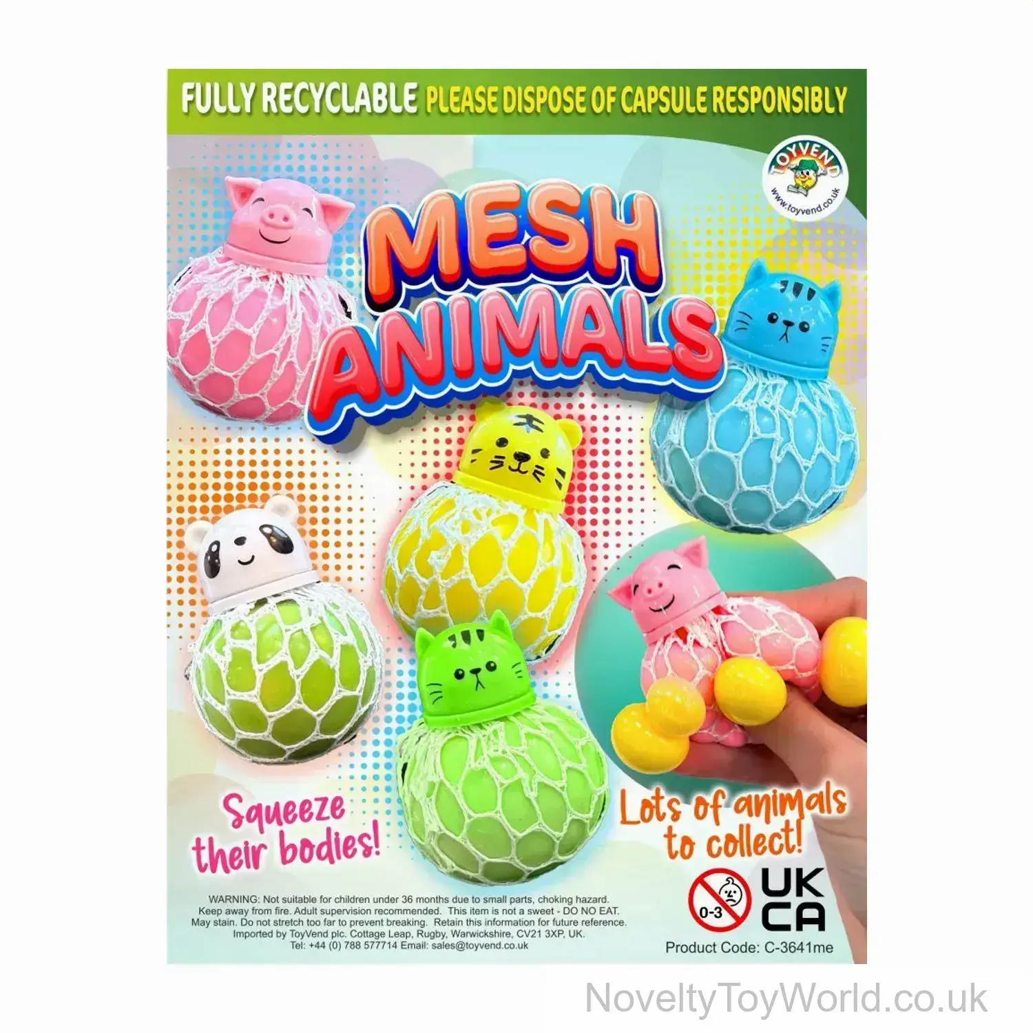 Squishy Mesh Ball Animal Pop Up Head - 55mm Vending Capsule