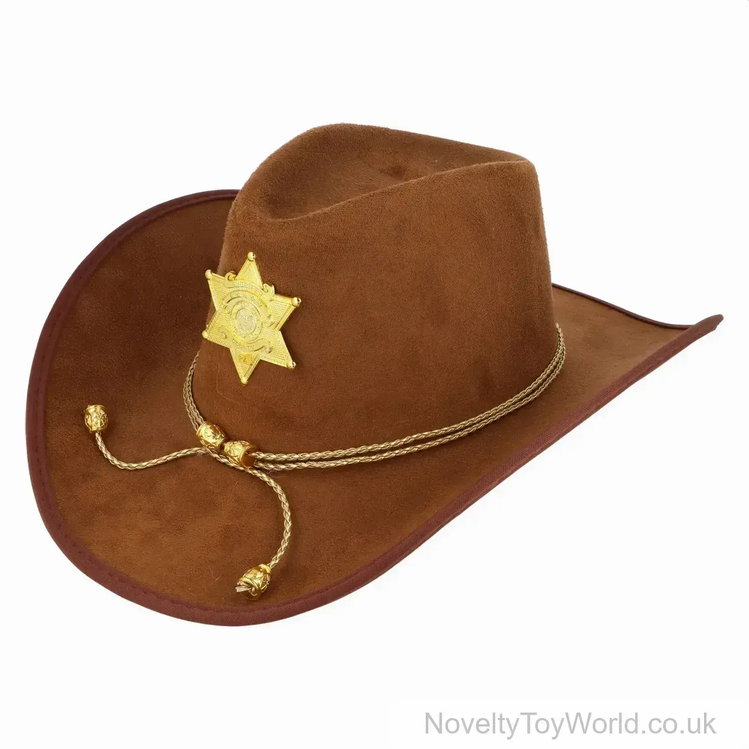 Suede Finish Brown Cowboy Hat with Sheriff Badge - Adult Size