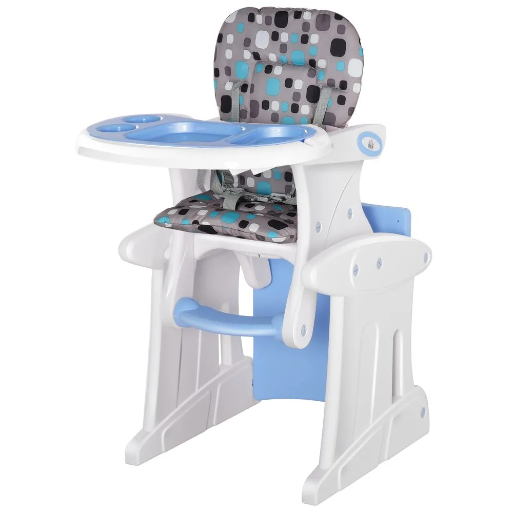 HOMCOM 3-in-1 Convertible Baby High Chair Booster Seat with Removable Tray Blue