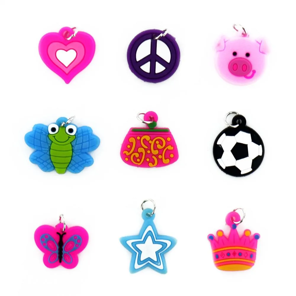9x Colourful Rainbow Loom Bands Charms Rubber Friendship Bracelet Making Set
