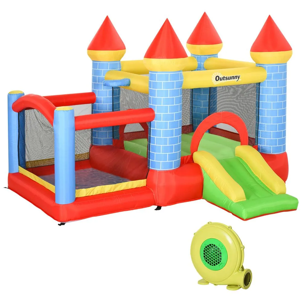 Outsunny Bouncy Castle with Slide Pool 4 in 1 composition with Blower