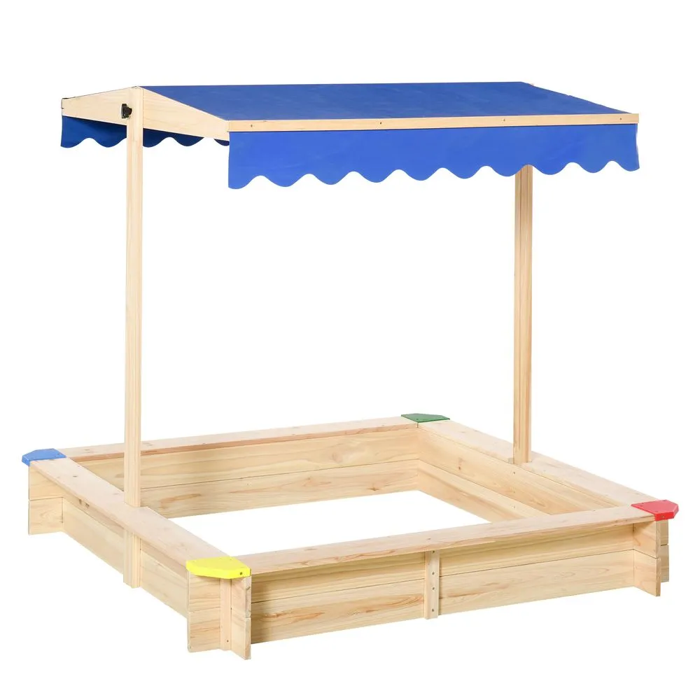 Outsunny Kids Wooden Cabana Sandbox Children Outdoor Playset with Bench Canopy