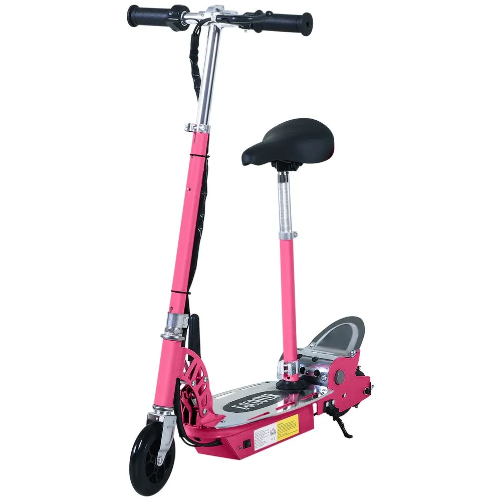 HOMCOM Teen Foldable Electric Scooter Electric Battery 120W with Brake Kickstand PINK