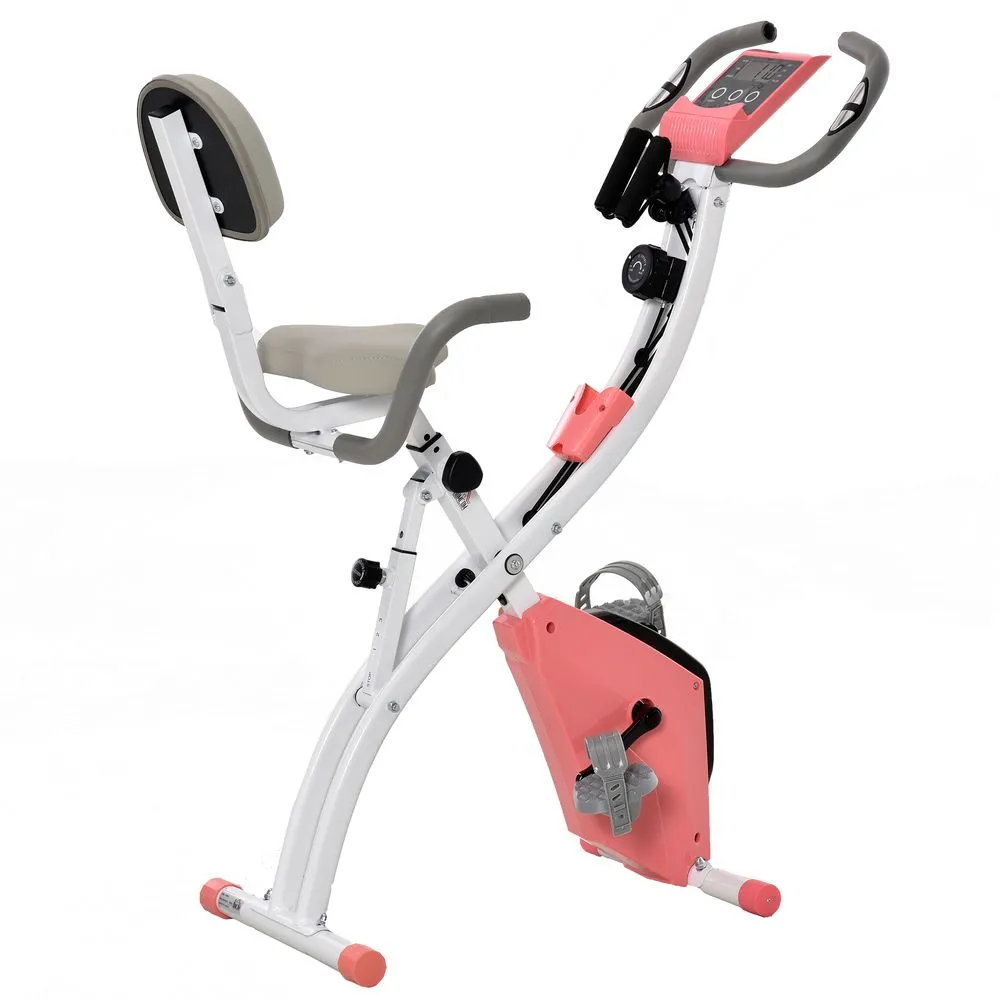 HOMCOM 2-In-1 Upright Exercise Bike 8-Level Adjustable with Pulse Sensor Pink