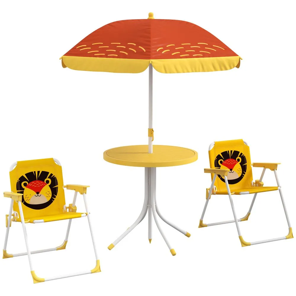 Outsunny Kids Bistro Table and Chair Set with Lion Theme Adjustable Parasol