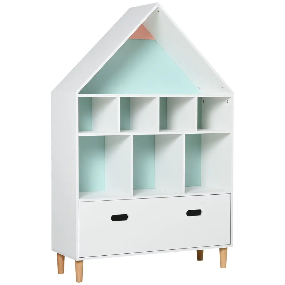 Kids Bookshelf Chest with Drawer Cubes Baby Toy Wood Organizer White