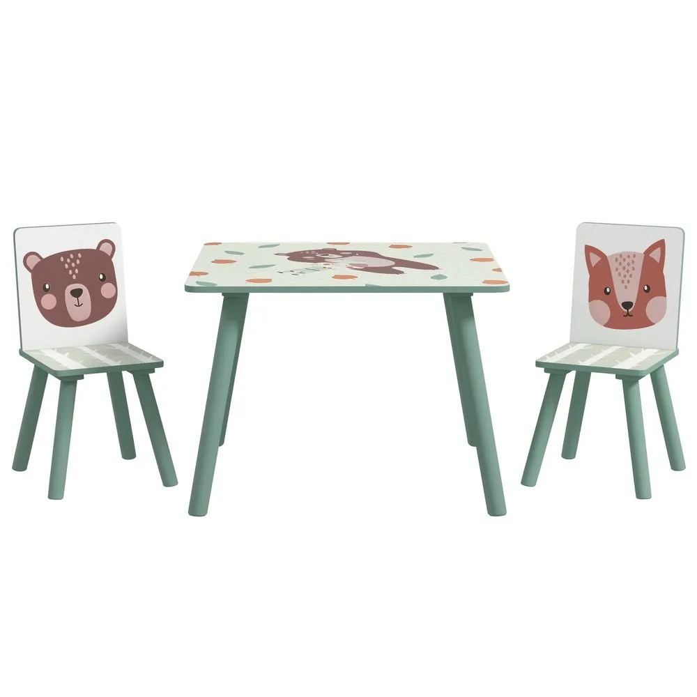 ZONEKIZ Kids Table and Chairs Children Desk with 2 Chairs Green