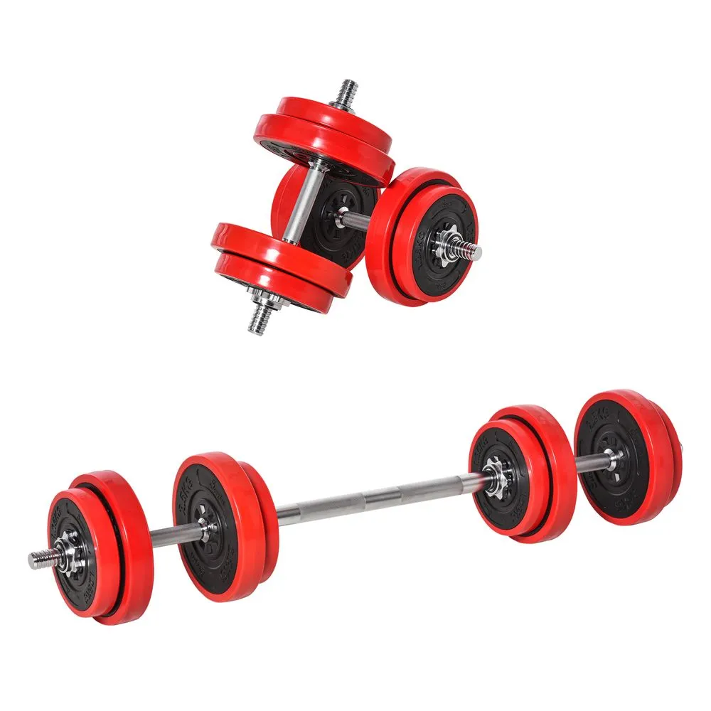 HOMCOM 20KGS Dumbbell & Barbell Adjustable Ergonomic Set Exercise in Home Gym