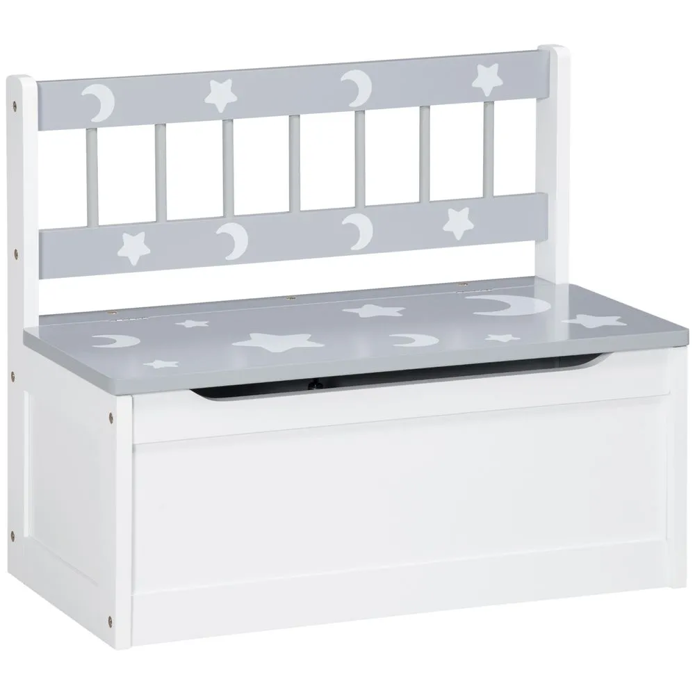 ZONEKIZ Two-In-One Wooden Toy Box Kids Storage Bench with Safety Rod Grey