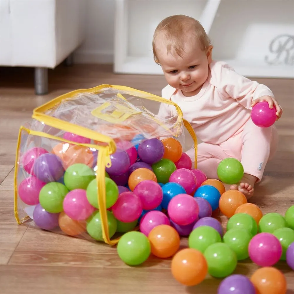 200 Soft Plastic Play Pit Balls Non Toxic & BPA Free Clear PVC Carry Bag