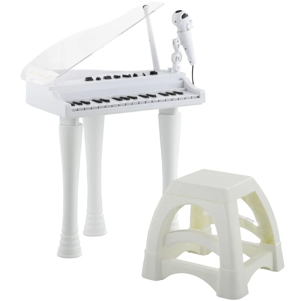 AIYAPLAY 32 Keys Kids Piano Keyboard with Stool Lights Microphone WHITE