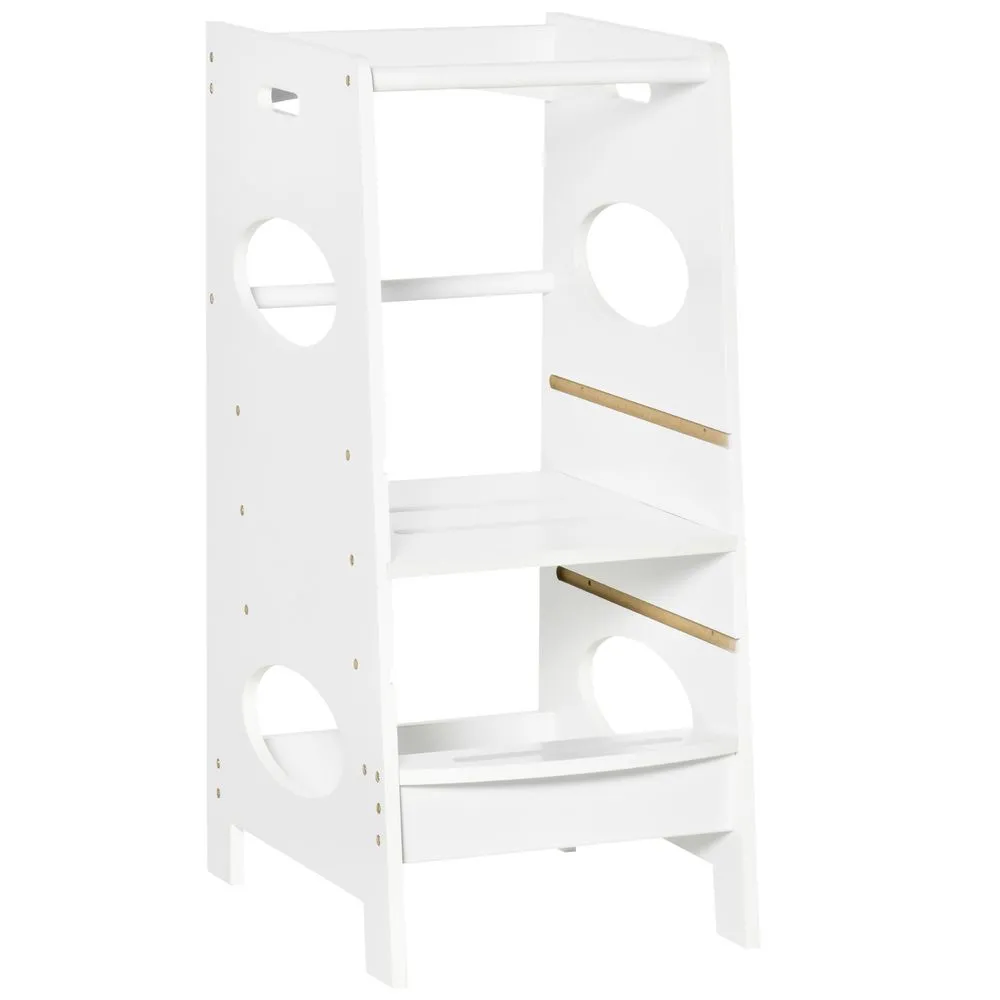 Kids Step Stool Toddler Kitchen Stool with Adjustable Standing Platform WHITE