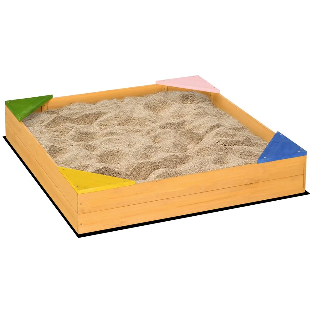 Outsunny Kids Wooden Sand Pit Sandbox with Seats for Gardens Playgrounds
