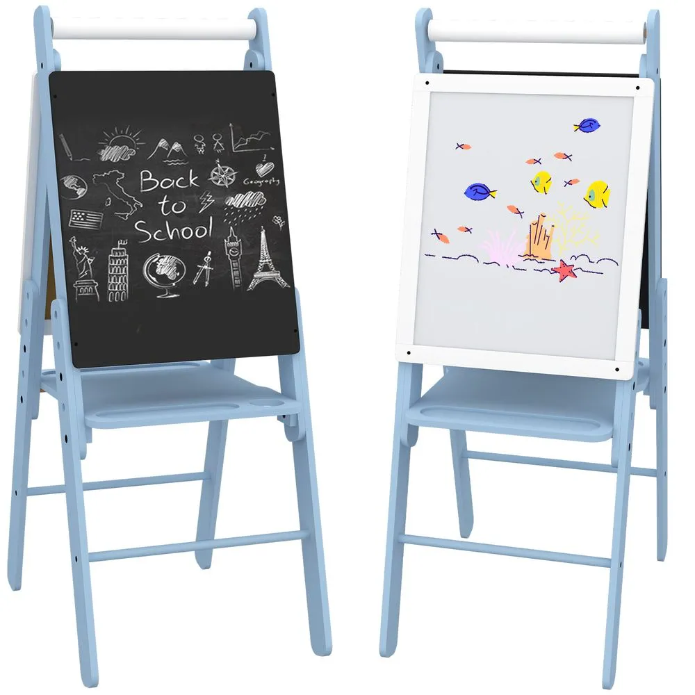 AIYAPLAY Art Easel for Kids Double-Sided Whiteboard Chalkboard with Paper Roll BLUE