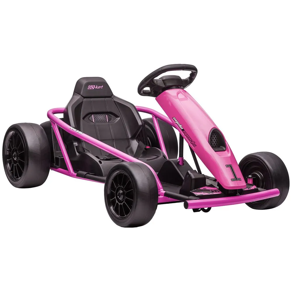 HOMCOM 24V Electric Go Kart for Kids with Music Horn Honking Slow Start PINK
