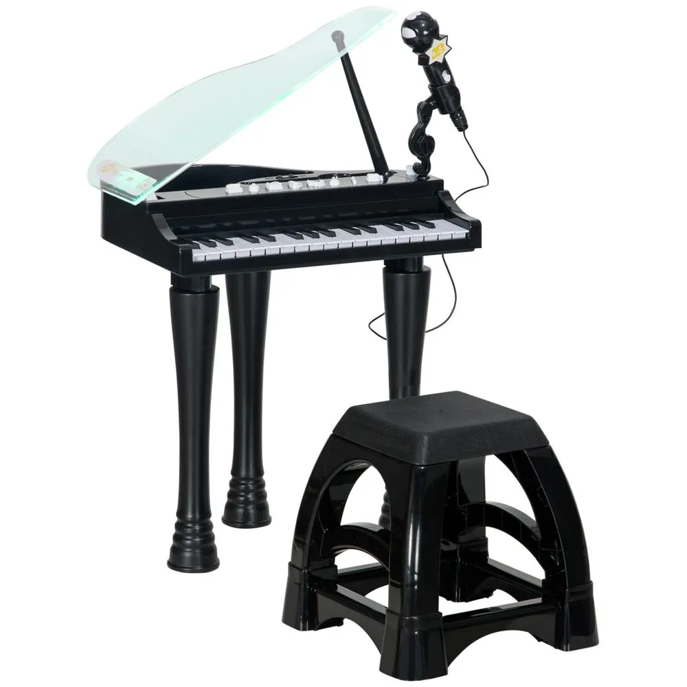 AIYAPLAY 32 Keys Kids Piano Keyboard with Stool Lights Microphone BLACK