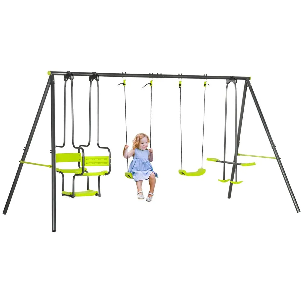 Outsunny Garden Swing Set with Double Swings Glider Swing Seats for Outdoor