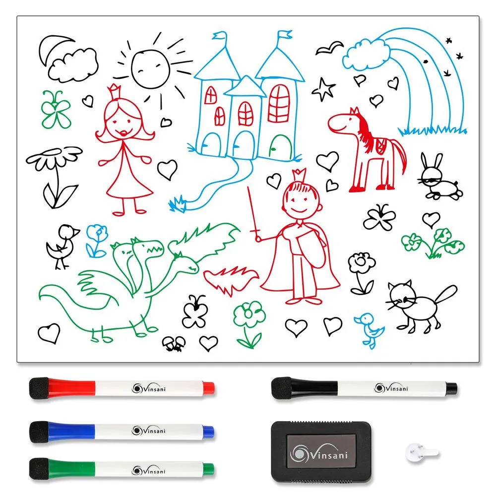 Magnetic Whiteboard 60x90cm Notes Lists Memos Menus Use 4 Magnetic Dry Wipe Pens & Magnetic Eraser