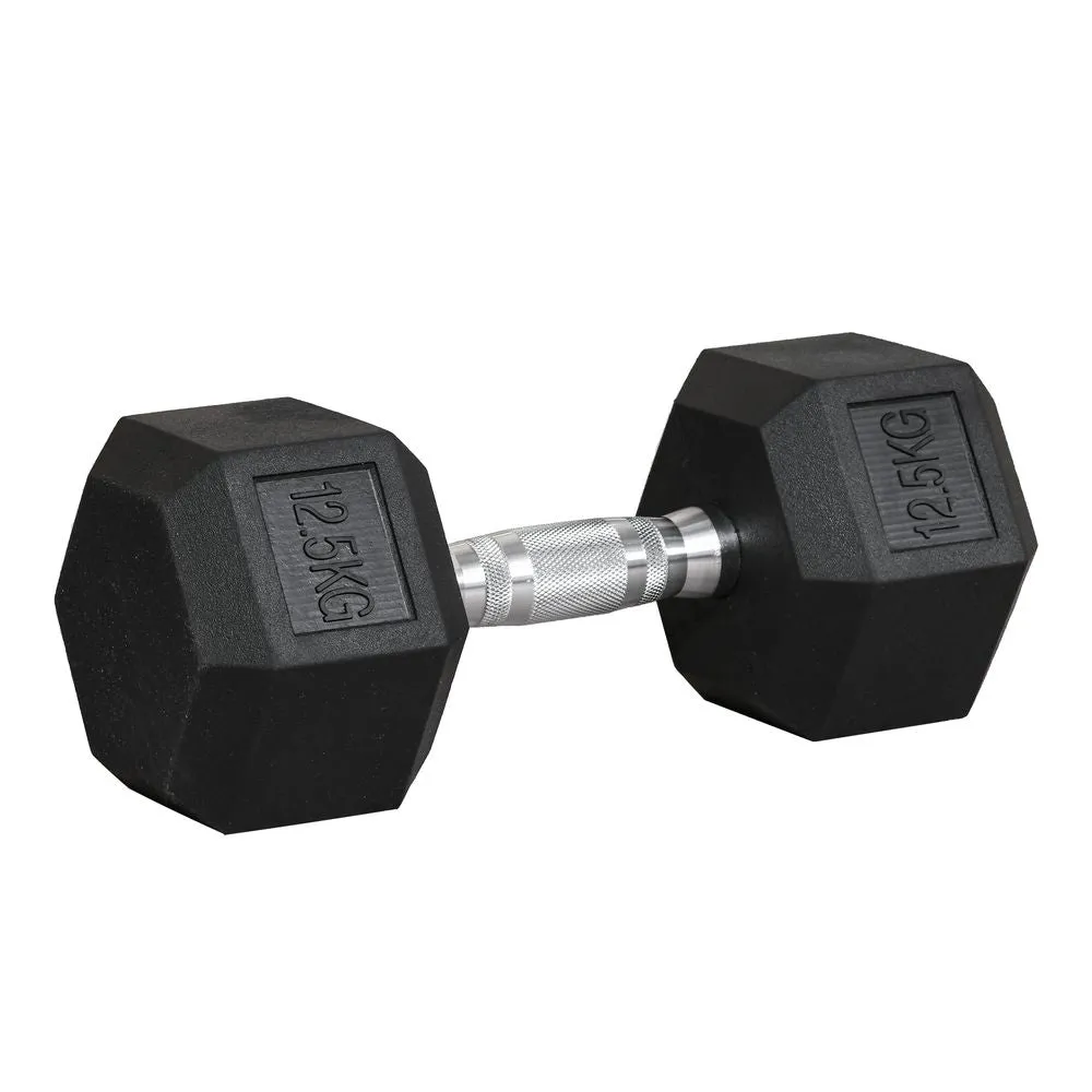 HOMCOM 12.5KG Single Rubber Hex Dumbbell Portable Hand Weights for Home Gym