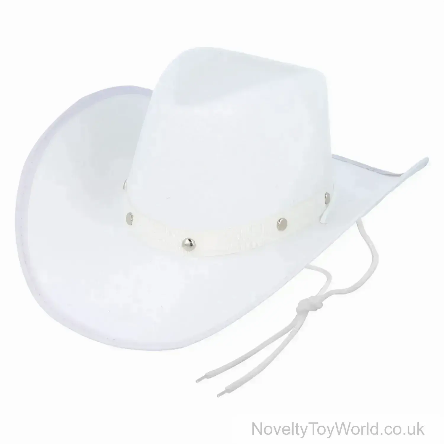 White Cowboy Hat with Silver Studs & Chin Cord Adult Size